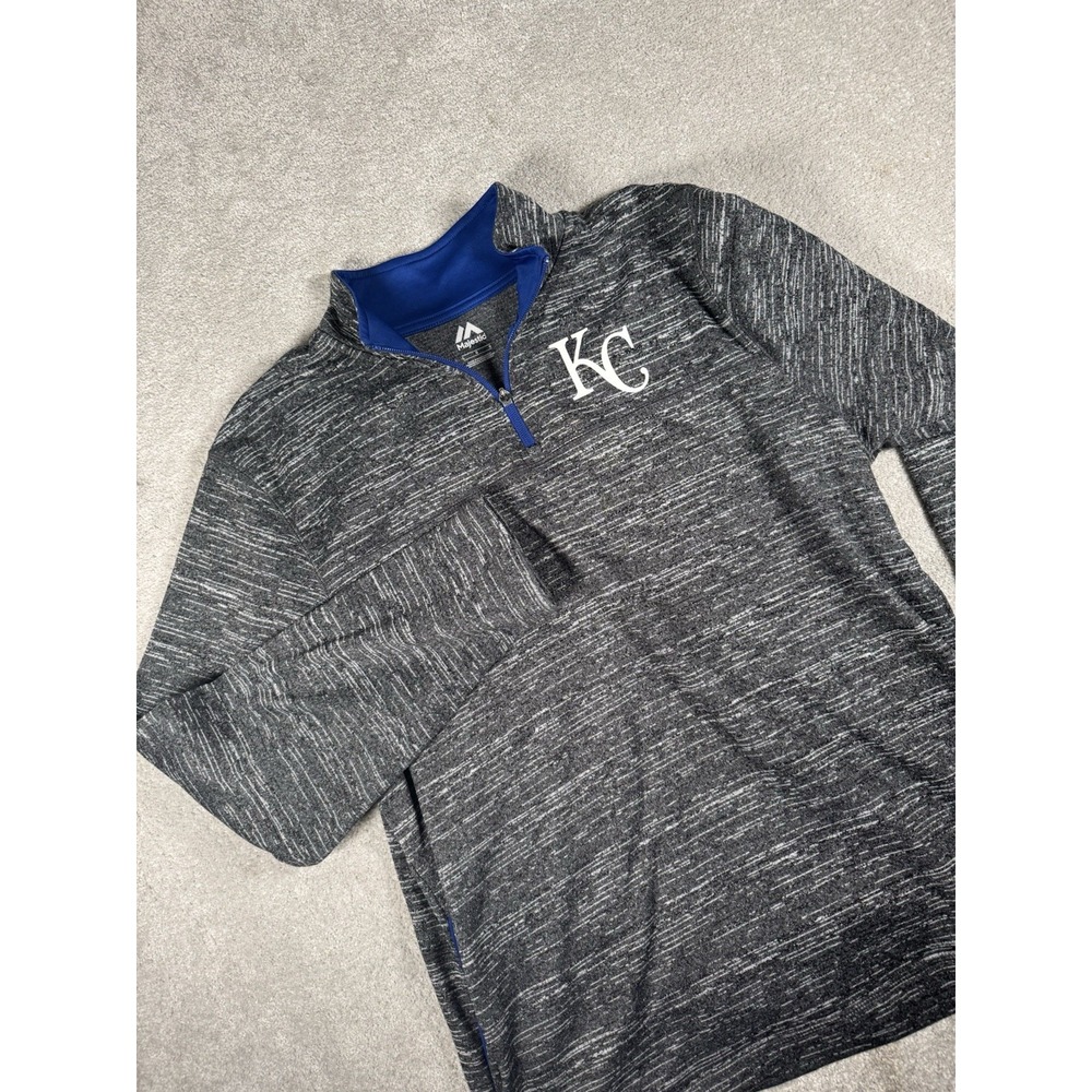 Majestic Kanas City Royals Size Large Heather Gray, Pockets 1/4 Zip Pullover Euc